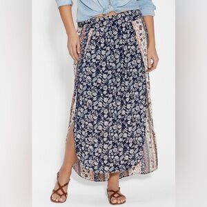 Maurices Boho Mixed Floral Maxi Skirt | High-Low Hem Romantic Skirt Medium